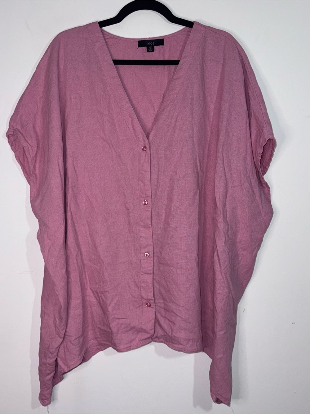 Ellos 18/20 Pink Linen Blend Button Front Tunic Blouse Oversized Short Sleeve